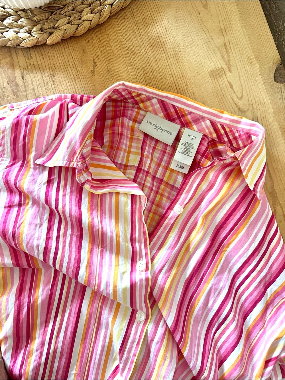 Liz Claiborne Pink and Yellow Striped Button-Down Shirt